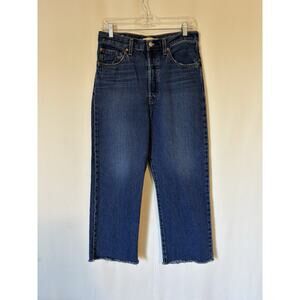 Levis Jeans Ribcage Straight Ankle 30x25 Womens Dark Blue Button Fly